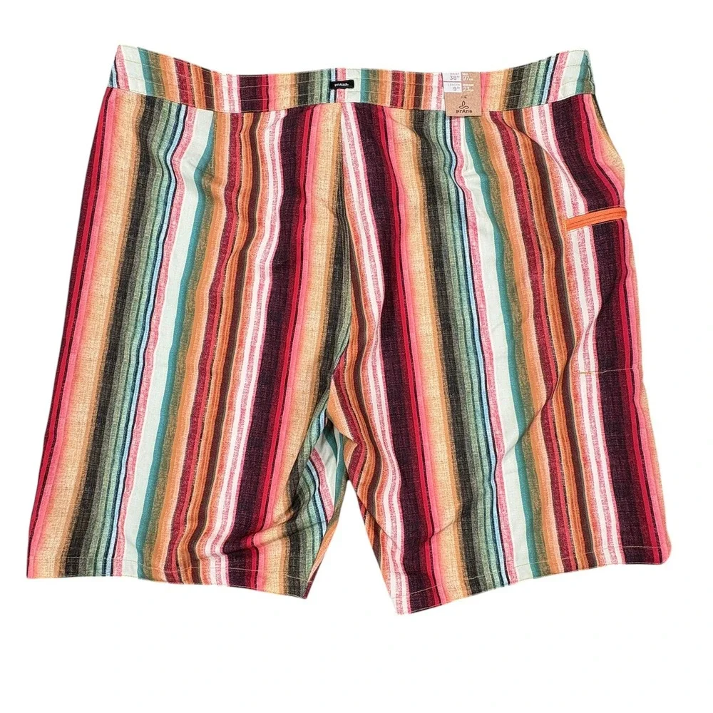 Prana Fenton Board Shorts Mens 38 Baja Stripe Multi Color Recycled Stretch NWT‎